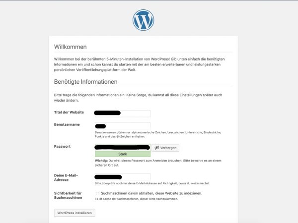 Wordpress 5-Minuten-Installation auf Netzwerkspeicher