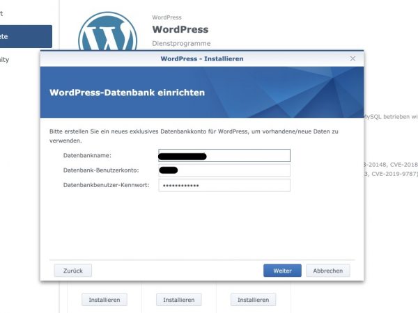Wordpress-Datenbank einrichten auf Netzwerkspeicher
